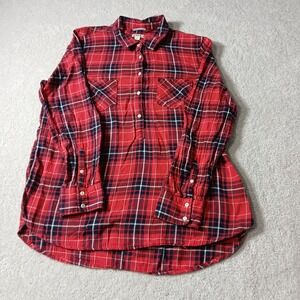 Merona Women's XxL Red & Blue Plaid Button Up 100% Cotton Long Sleeve